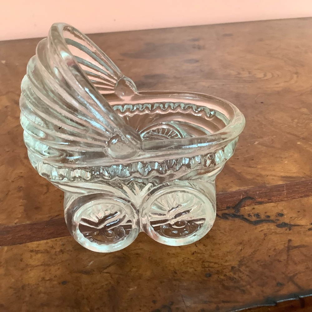 Miniature Baby Stroller Carriage Clear Glass Baby Shower Figurine Gift  Vintage